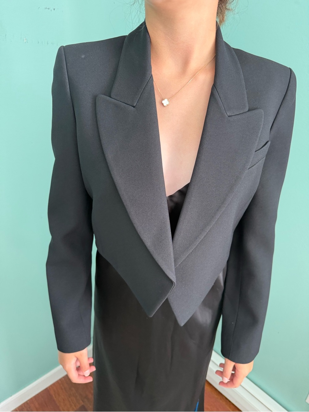 Black Women's Tailored Peak Lapel Blazer Jacket